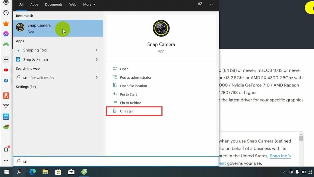 cách gỡ snap camera trên máy tính