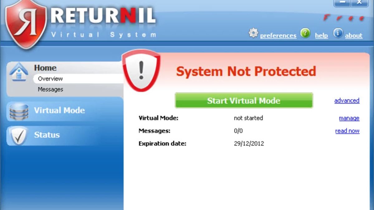 Phần mềm đóng băng ổ cứng Returnil Virtual System