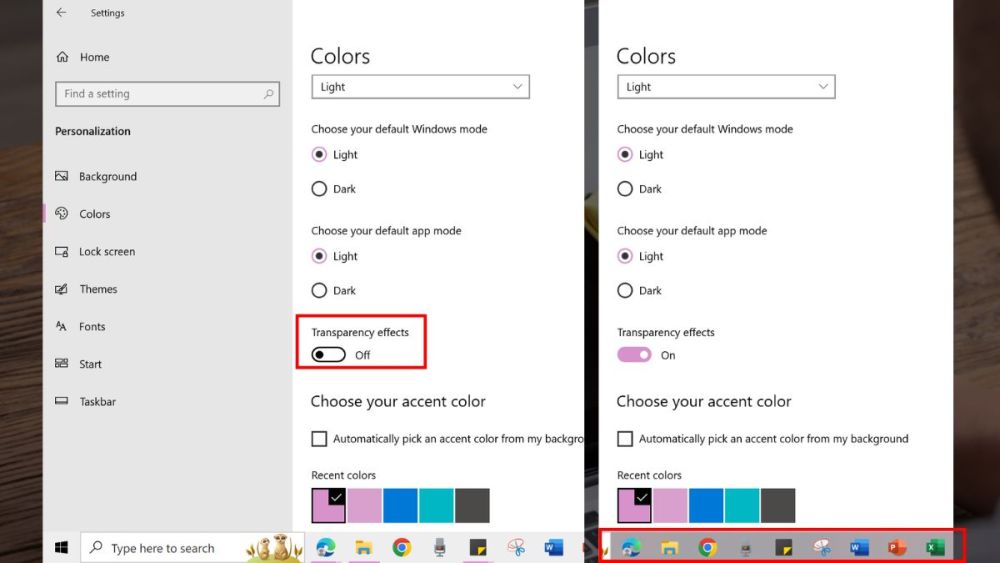Làm trong suốt thanh taskbar Win 10 cách 1 bước 3