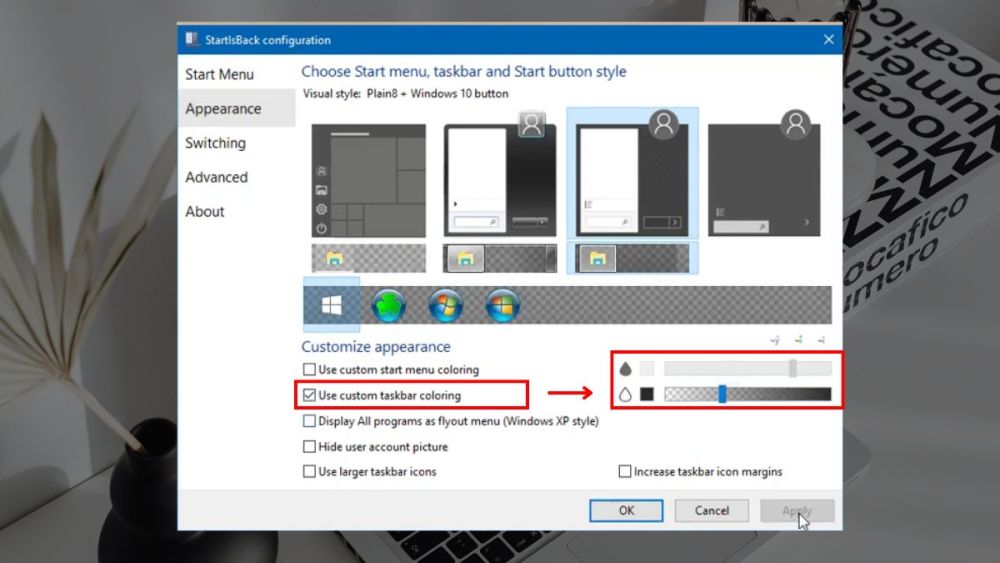 Làm trong suốt thanh taskbar Win 10 cách 1 bước 2