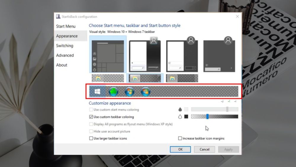 Làm trong suốt thanh taskbar Win 10 cách 2 bước 3