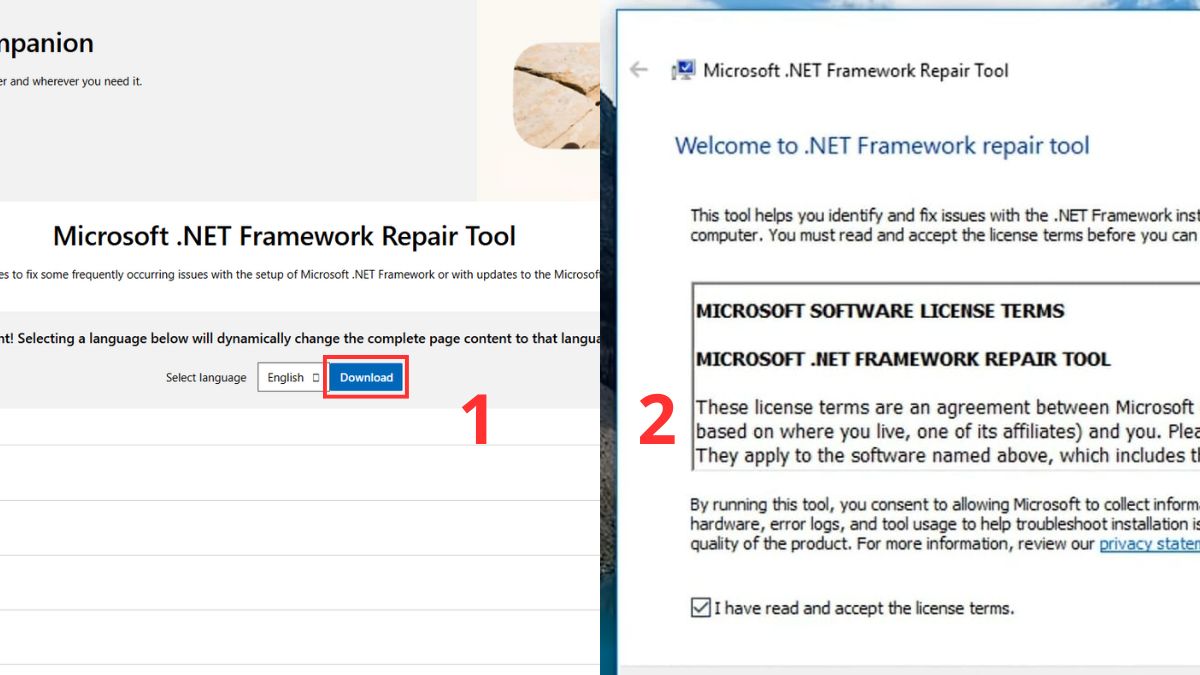 sửa lỗi 0x80070643 - Chạy .NET Framework Repair Tool