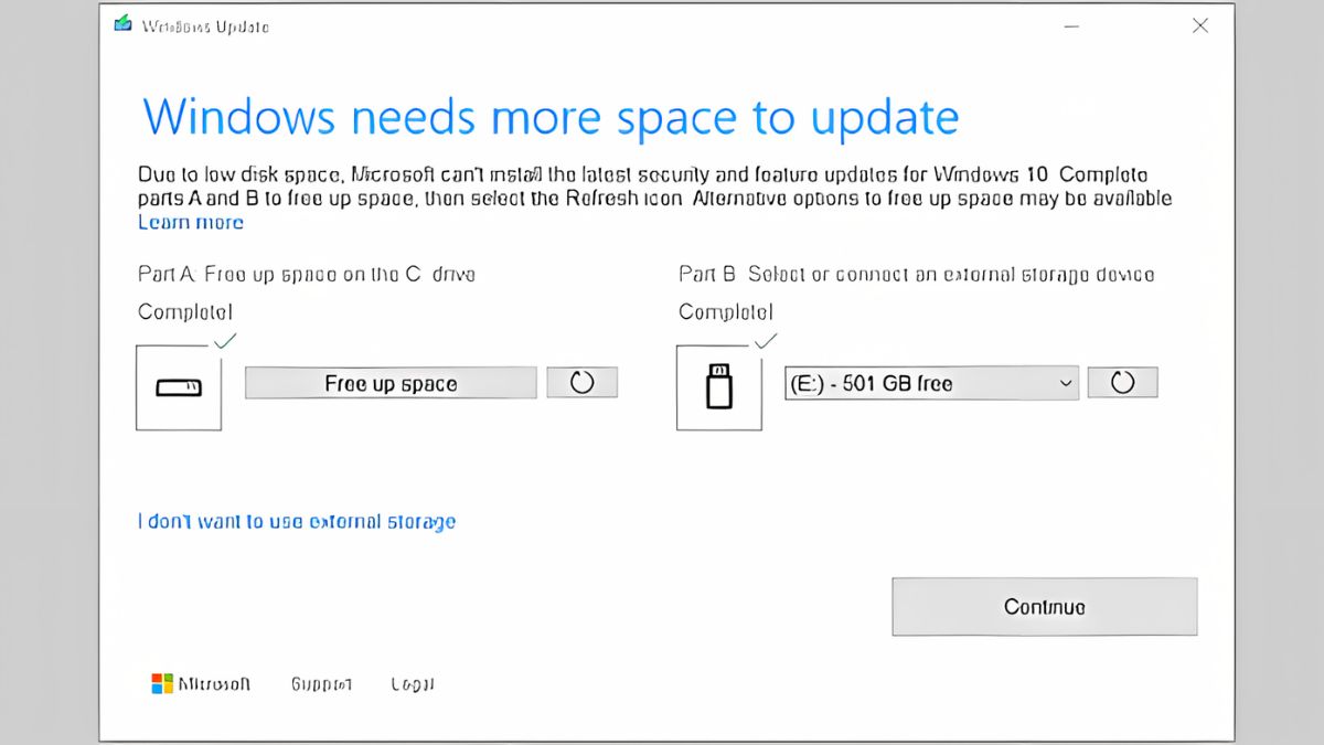 Lỗi không gian đĩa không đủ khi update lên Win 10