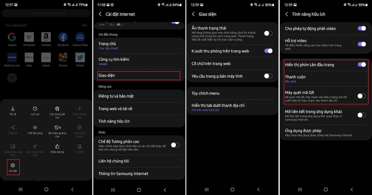 Samsung Internet có nhiều lựa chọn tuỳ chỉnh