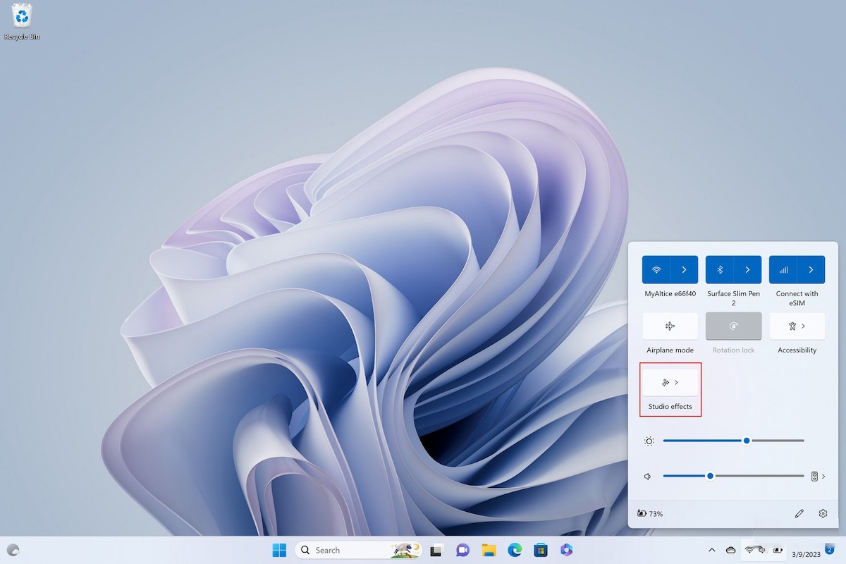 Truy cập Windows Studio Effects bằng Cài đặt nhanh